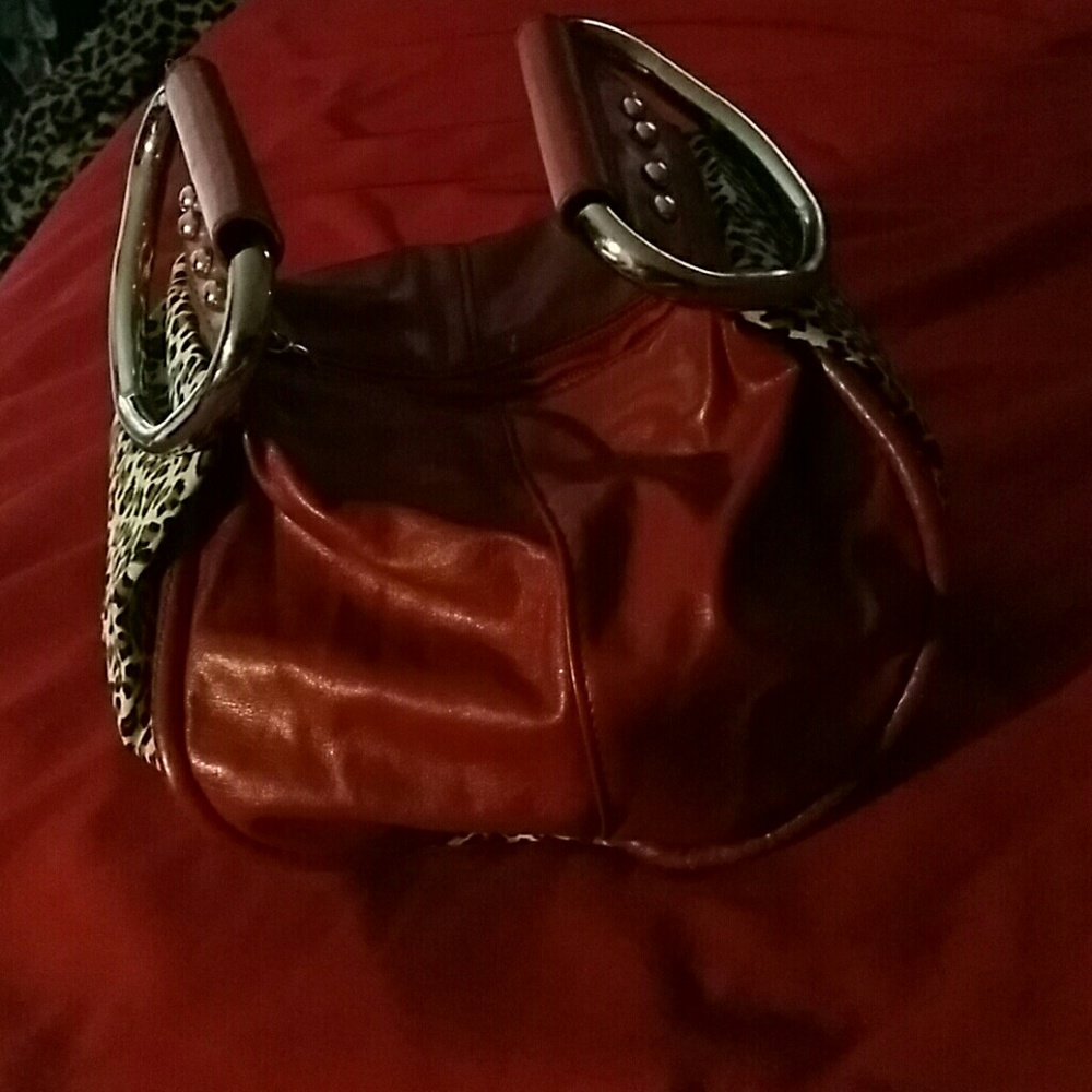 Red leather / leopard small bag